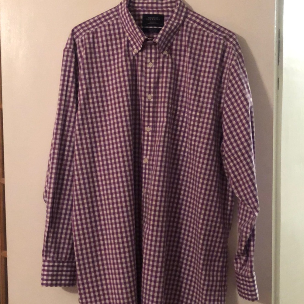 Big & Tall purple/white plaid dress shirt